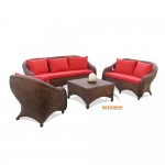 SKR 22 - Sofa Set Nature Rattan with Red Cushion